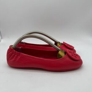 Tory Burch Red Leather Minnie Travel Ballet Flats Shoes Women's 6.5 M‎